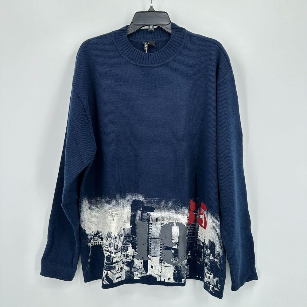 Vtg Joe Boxer City Skyline Sweater Mens L Blue 1985 City Streetwear Winter